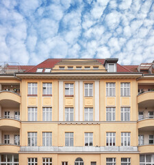 Facade of old residential building in Szczecin, Poland.