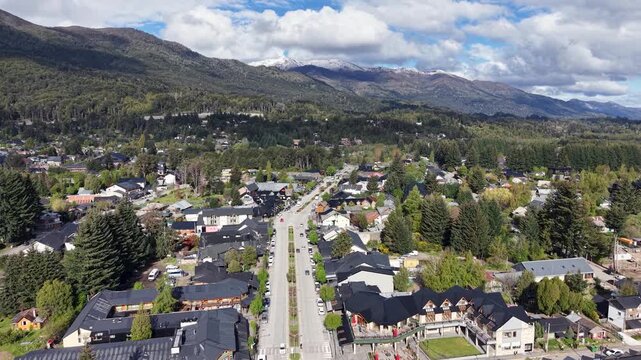Aerial view of the city of "Villa La Angostura", in Neuqu&eacute;n, Argentina. Seven Lakes Route in Patagonia.