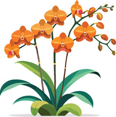 flat vector Orange orchid clipart
