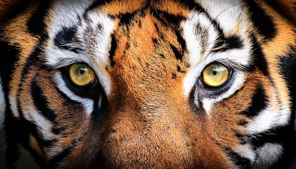 close up vibrant tiger eyes and face