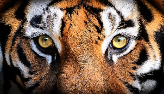 close up vibrant tiger eyes and face