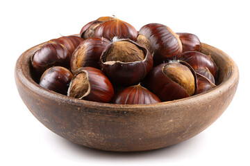 Roasted chestnuts spilling from rustic bowl, a gourmet treat for autumn holidays and seasonal recipes, evoking warmth and comfort for food lovers