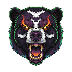 Fierce illustration of a bear's head, showcasing an angry expression and sharp teeth.