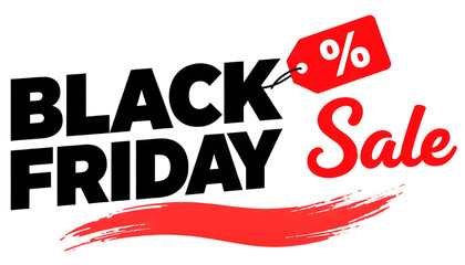 Bold Black Friday Sale Advertisement with Red Accents and Percentage Tag Displaying Big Discounts and Promotional Offers for Shopping Spree