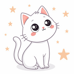 white cat cartoon illustration with stars