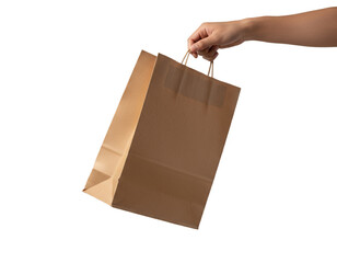 Side View of Hand Gripping Kraft Paper Bag &mdash; Isolated Product Mockup.