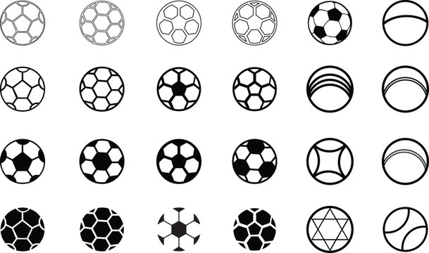 Soccer ball icon set. Vector isolated Illustration. Football sports symbol.