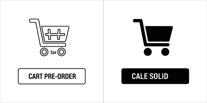 Shopping cart icon with text cart preorder and sale solid