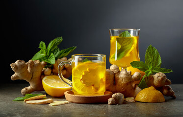 Ginger tea with lemon and mint.