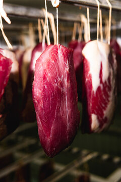 Smoked sausage production line in the factory