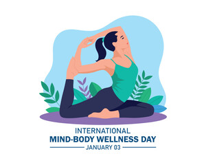 vector illustration, a girl doing yoga, as a concept, International Mind-Body Wellness Day.