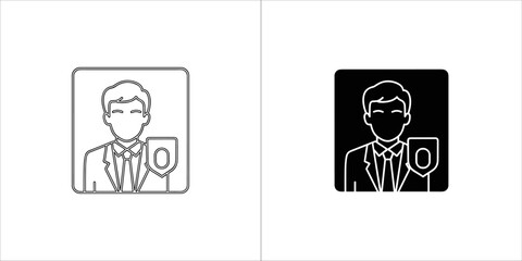 Outline and solid black man with shield icon