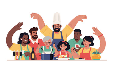 Happy multigenerational family cooking dinner together in modern kitchen, sharing joyful moment and bonding through everyday lifestyle.