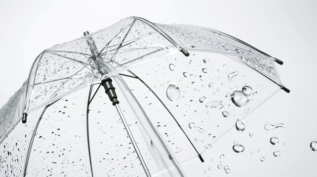 Paraguas transparente y gotas de lluvia