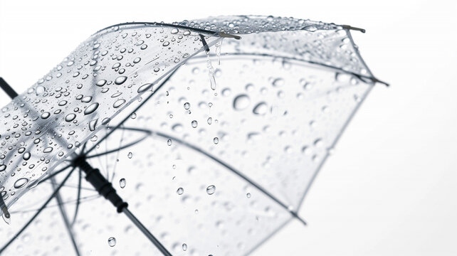 Paraguas transparente y gotas de lluvia