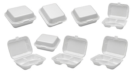 Styrofoam food container takeout box mockup packaging template on transparent background