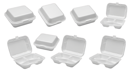 Styrofoam food container takeout box mockup packaging template on transparent background