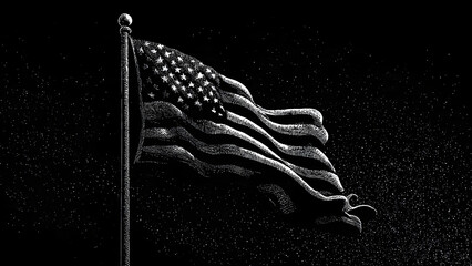 depicted with a prominent black and white illustration of the American flag