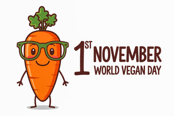 Cute cartoon carrot character celebrating world vegan day on november 1st