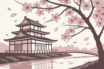 Fototapeta premium Cherry blossoms over reflecting pool in Tokyo Japan