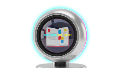 Machine Learning Training Icon on Futuristic Device Display. AI Model Development and Data Labeling Concept on White.