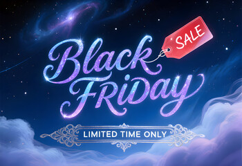 Sparkling Black Friday Sale Against a Cosmic Night Sky with Limited Time Only Offer in Decorative Frame