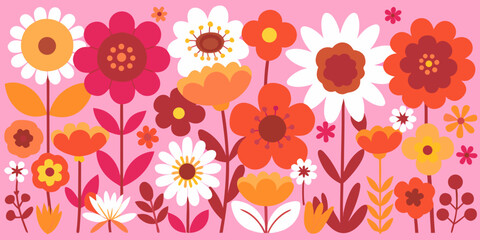 Seamless pink floral vector pattern with spring tulips and leaves, ideal for wallpaper design
