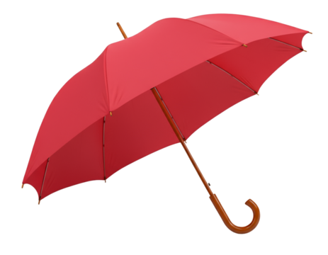 Tilted Red Umbrella Open — Dynamic Angle on Transparent Background.