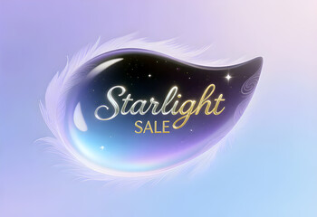 Starlight Sale Banner Featuring Dreamy Starry Sky Gradient and Feathers for Festive Marketing Promotions Events Seasonal Offers and Creative Visuals