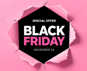 Striking Black Friday November 24th Special Offer Promotion with Torn Pink Paper Background for Retail and Ecommerce Sales