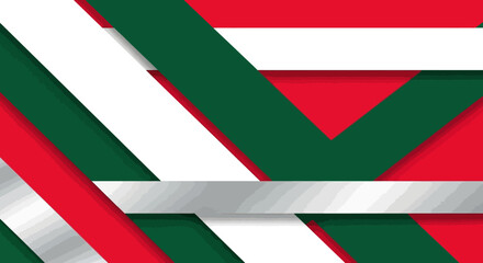 Modern Abstract Overlapping Ribbon Style Background with Red White and Green Colors
