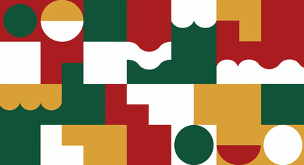 Geometric Abstract Shape Illustration in Red Green Gold and White