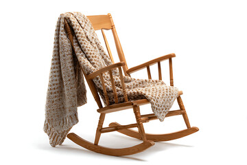 Relaxing rocking chair with a cozy knitted throw, perfect for creating a calming, inviting atmosphere in your home or design project, promoting comfort