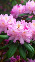 Close-up of Pink Rhododendron Flowers in Full Bloom.