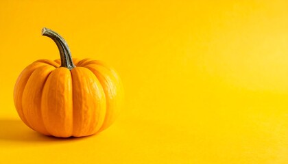 Vibrant Pumpkin on Yellow Background - Autumn Harvest Still Life.