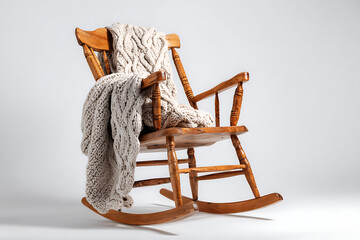 Inviting rocking chair draped with cozy knit throw, ideal for creating a warm and comforting atmosphere in home decor and lifestyle designs