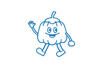 Happy cartoon squash is walking and waving with its arm on a white background