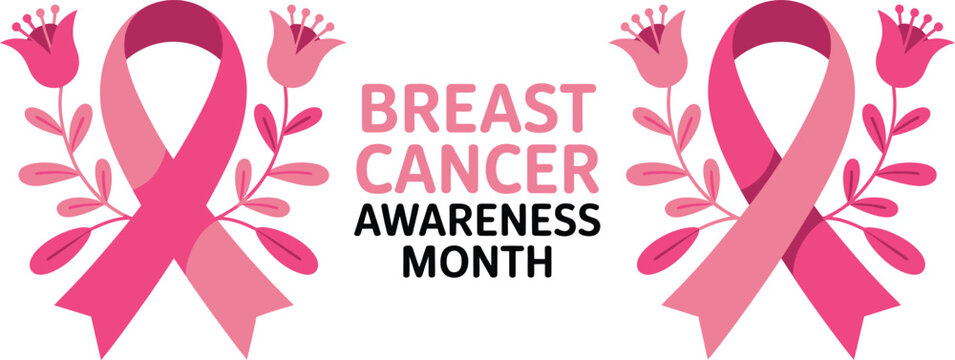 Pink Ribbons with Flowers for Breast Cancer Awareness Month Campaign Graphic, Illustration, Art