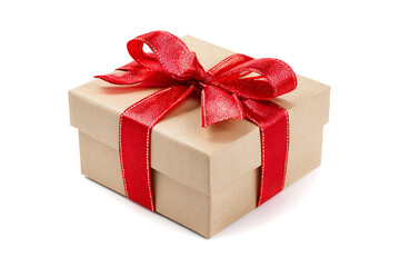 Elegant gift box tied with festive red ribbon, perfect for holidays, birthdays, and special occasions offering a touch of joy and anticipation