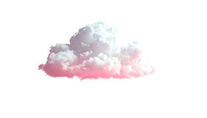 Fluffy cumulus cloud, pink and white hues, isolated against a stark black background