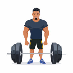 Fototapeta premium Strong man with barbell smiling and ready to lift weights isolated design