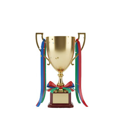 Golden Trophy Award with Ribbons  on white background