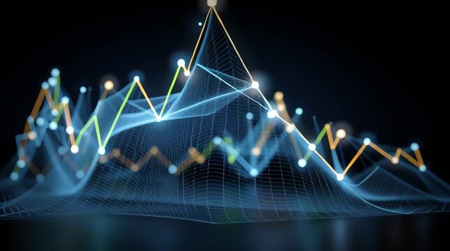 prototype. Virtual reality concept with abstract data patterns and glowing symbols. product launch decks, UI/UX mockups, designed for data visualization dashboards and holographic UIs.