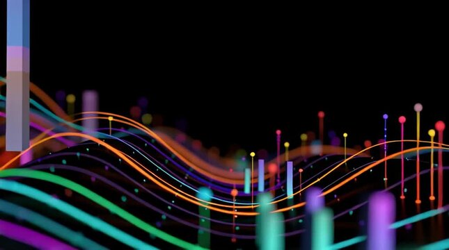 prototype. Virtual reality concept with abstract data patterns and glowing symbols. product launch decks, UI/UX mockups, designed for data visualization dashboards and holographic UIs.