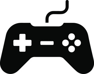 Black gamepad icon with white cross and buttons video game controller