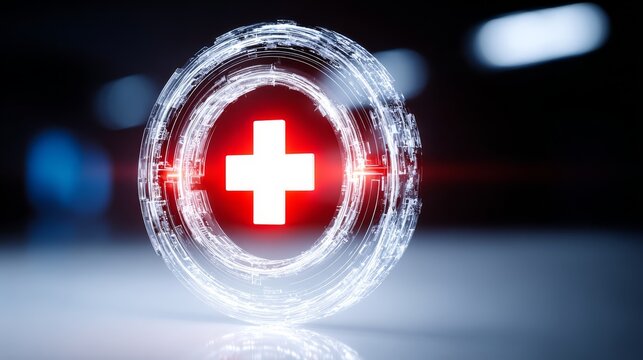 Emergency red cross symbol white circle icon symbol for help and medical assistance vital emergency icon