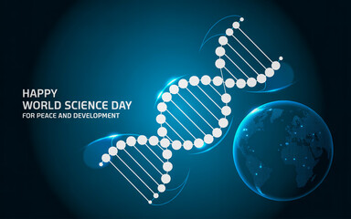 World science day for peace and development abstract background with dna helix