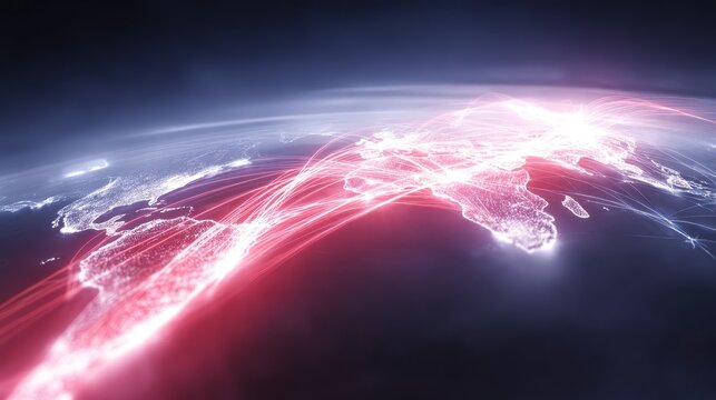 Global red white map design blue background graphic vibrant world map illustration with red white continents blue