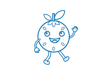 Happy fruit character illustration walking and waving with a big smile and expressive eyes