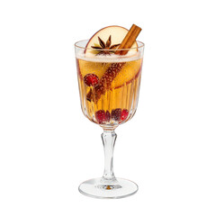 Festive holiday cocktail with apple and cranberry garnish on transparent background